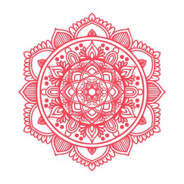 Kırmızı mandala çiçekli süslemeli yuvarlak tasarım
