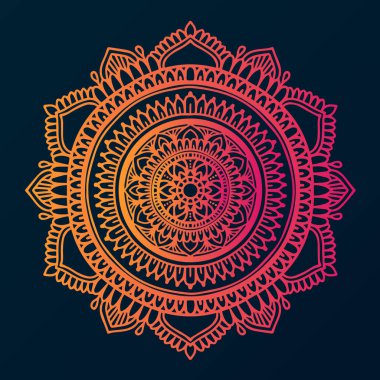 kırmızı gradyan çiçekli yuvarlak mandala sanat tasarım vektörü çizimi