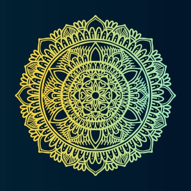 yeşil gradyan çiçekli yuvarlak mandala sanat tasarım vektörü çizimi