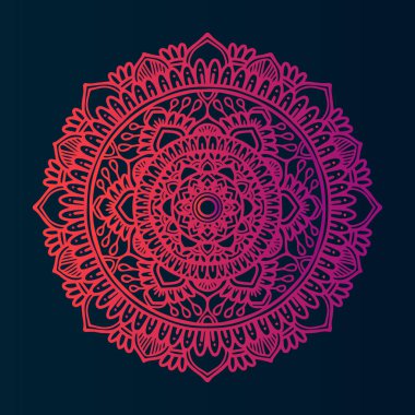 kırmızı gradyan çiçekli yuvarlak mandala sanat tasarım vektörü çizimi