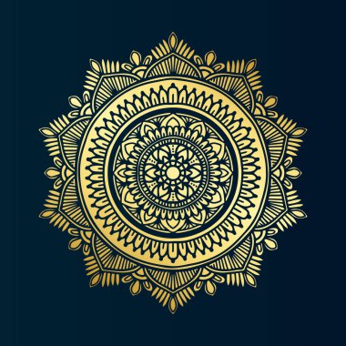 Çiçeksel yuvarlak mandala şablon sanatı ve altın gradyan