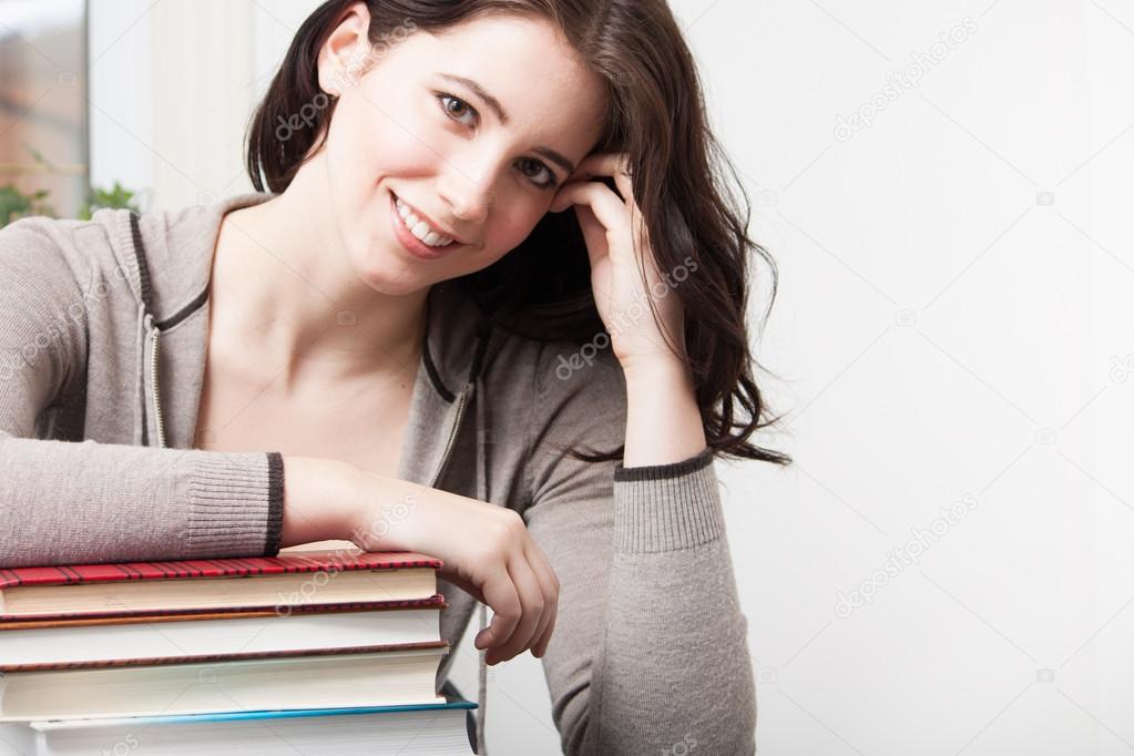College girl with books