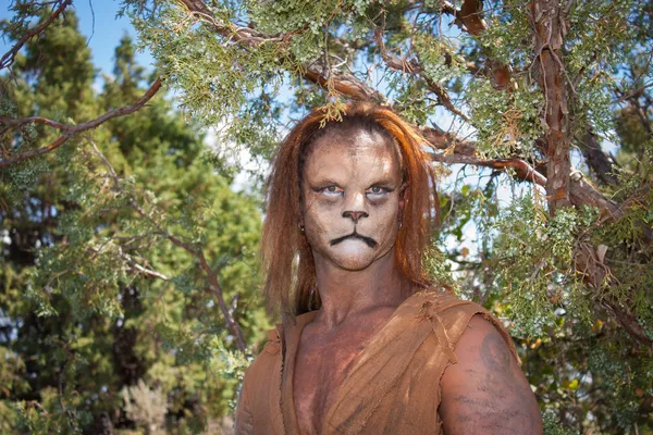 Wild Lion Man in forest — Stock Photo, Image