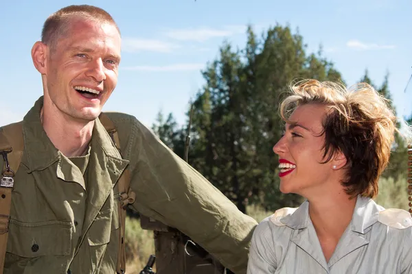 WWII soldier and nurse — Stock Photo, Image