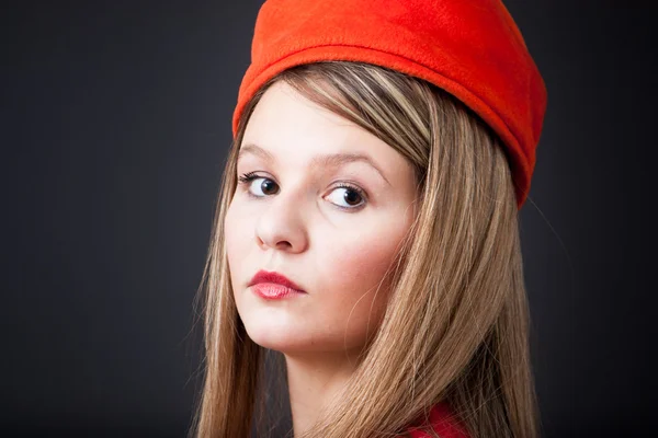 Vintage oranje hoed portret — Stockfoto