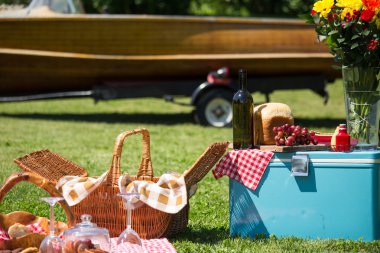 Vintage picnic at the lakehouse clipart