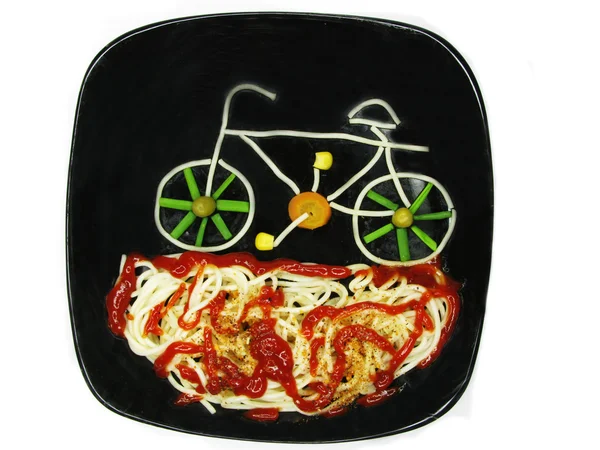 Creative pasta food bicycle shape — Stok fotoğraf