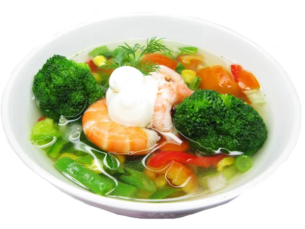 Soup with shrimps vegetables and sea food — Stock Photo, Image