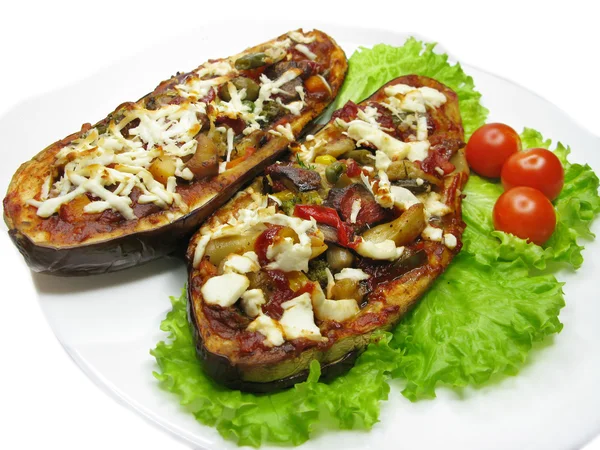 Stuffed eggplant with cheese and vegetables — Stock Photo, Image