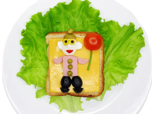Kreativ vegetabiliska smörgås med ost och skinka — Stockfoto