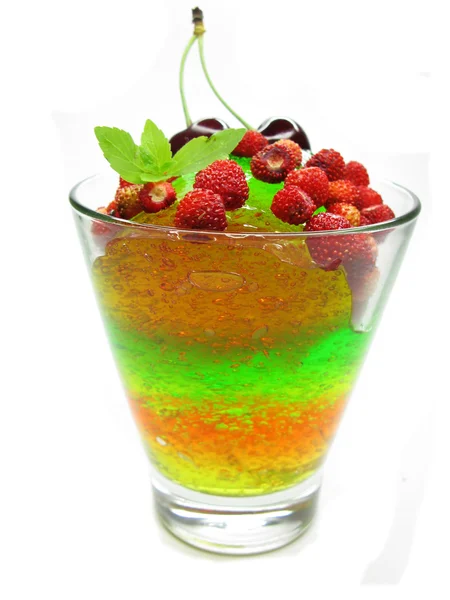 Fruit jelly dessert with wild strawberry — Stock Photo, Image