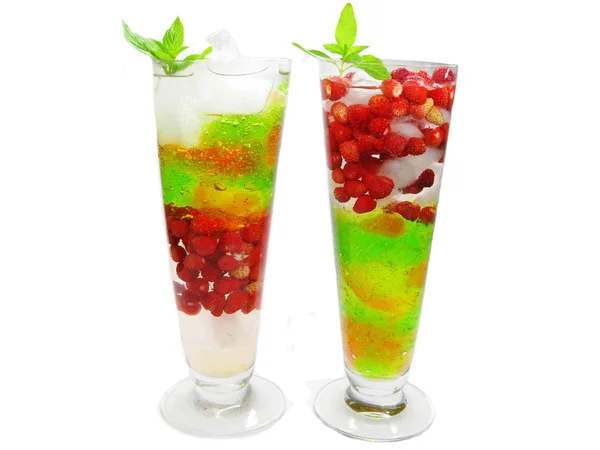 Two fruit cocktails smoothie with wild strawberry — Stock Photo, Image