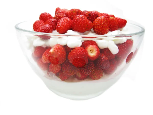 Wilde aardbeien vruchten dessert met yoghurt — Stockfoto