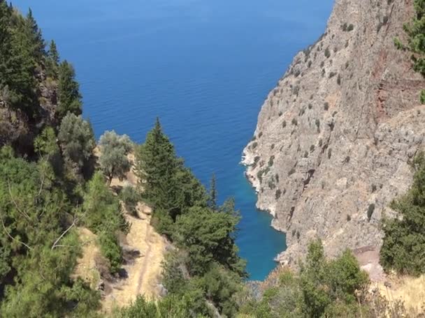 Butterfly valley deep gorge in the mediterranean sea turkey — Stock Video