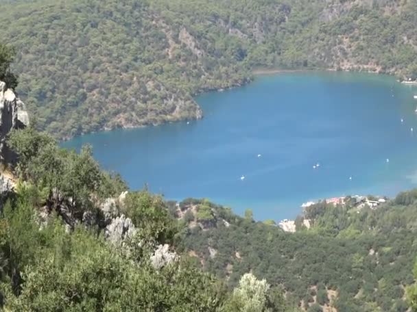 Πανόραμα της μπλε Ολουντενίζ Τουρκία παραλίας λιμνοθάλασσα — Αρχείο Βίντεο