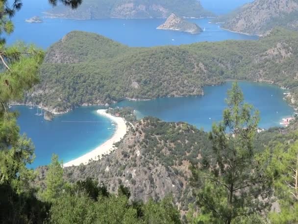 Panorama över oludeniz blue lagoon beach Turkiet — Stockvideo
