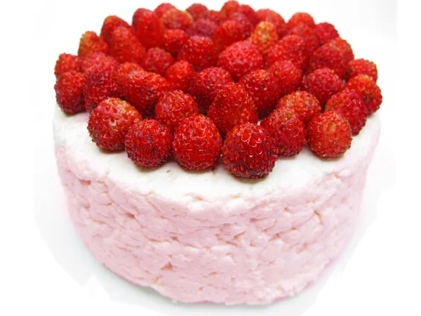 Dairy pudding dessert with wild strawberry berries — Stock Photo, Image