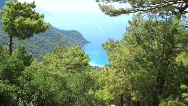 Paisaje mediterráneo vista al mar de la playa kabak bay turkey — Vídeos de Stock