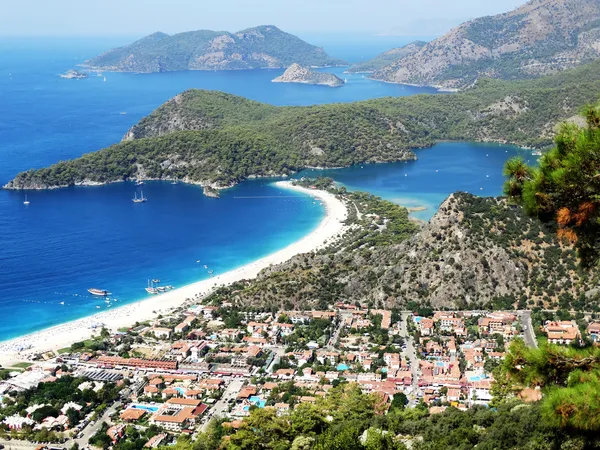 Panorama z modré laguny a pláže oludeniz Turecko Stock Snímky