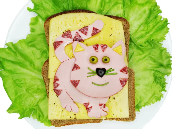 Sandwich creativo di verdure con formaggio e prosciutto — Foto Stock