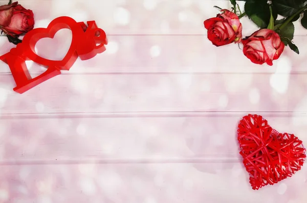 Szerelem Valentin Nap Vörös Rózsa Virágok Fényes Háttér — Stock Fotó