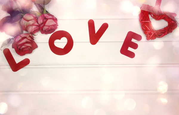 Liebe Valentinstag Mit Roten Rosen Blumen Auf Glänzendem Hintergrund — Stockfoto