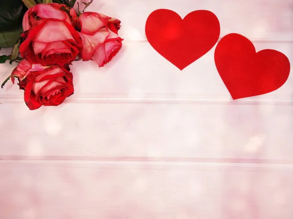 День Любви День Святого Валентина Красными Розами Цветы Блестящем Фоне — стоковое фото