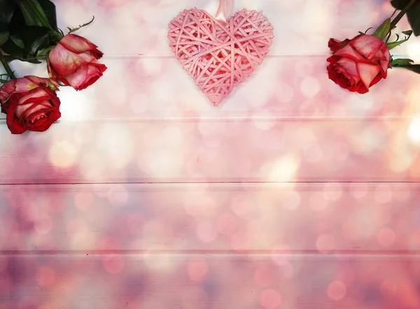 Miłość Walentynki Czerwonych Róż Kwiaty Błyszczącym Tle — Zdjęcie stockowe