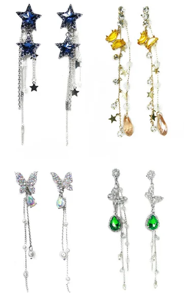 Smycken Örhängen Mode Pärlor Halsband Med Ljusa Kristaller Samling — Stockfoto