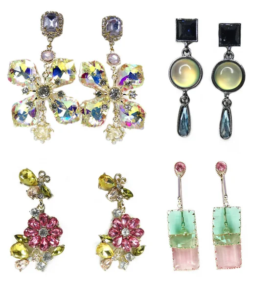 Ювелирные Серьги Мода Бусы Ожерелье Яркой Коллекцией Кристаллов — стоковое фото