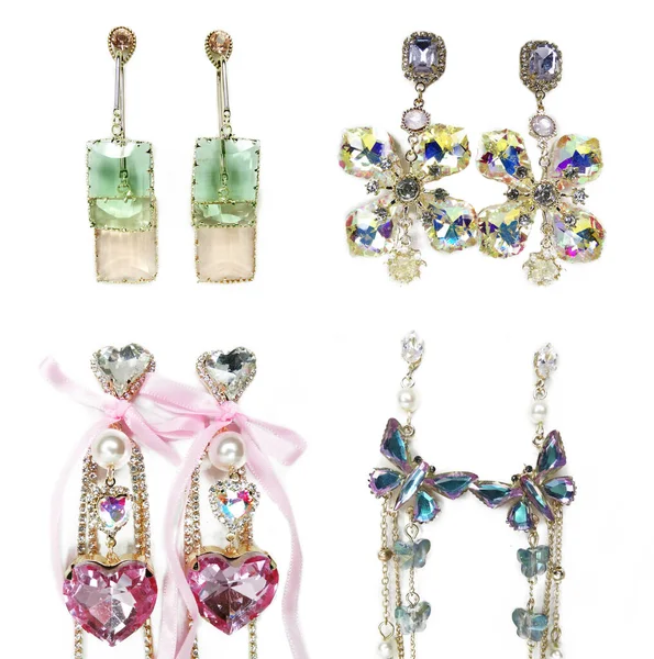 Sieraden Oorbellen Mode Kralen Ketting Met Heldere Kristallen Collectie — Stockfoto