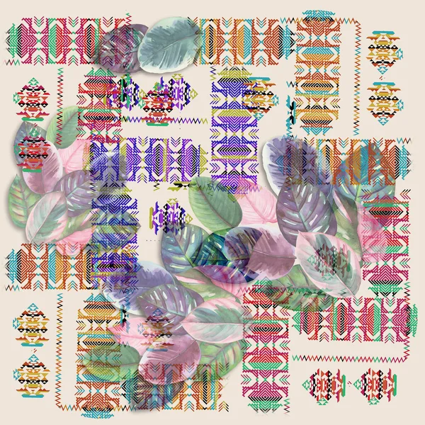 Soyut bahar çiçeği ve renkli ipek eşarp tasarımı