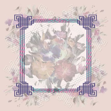 Soyut bahar çiçeği ve renkli ipek eşarp tasarımı