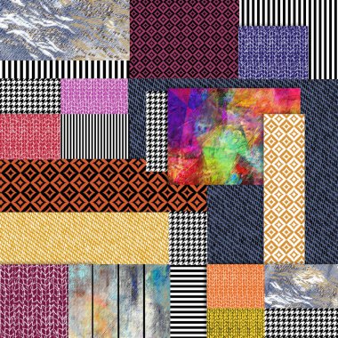 Eskimiş kağıt ve kumaş desenli renkli antik ipek eşarp tasarımı