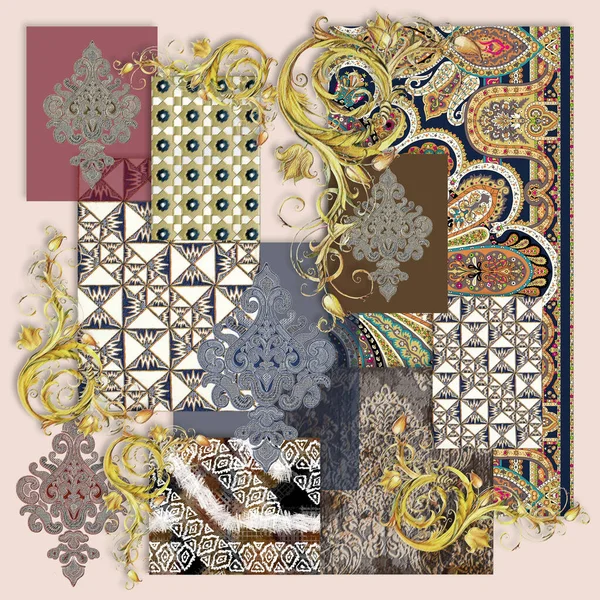 Abstraktní Hedvábný Šátek Design Barevnými Barokními Ornamenty — Stock fotografie
