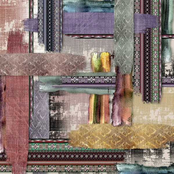Diseño Antiguo Colorido Bufanda Seda Con Papel Usado Textura Tela Fotos de stock