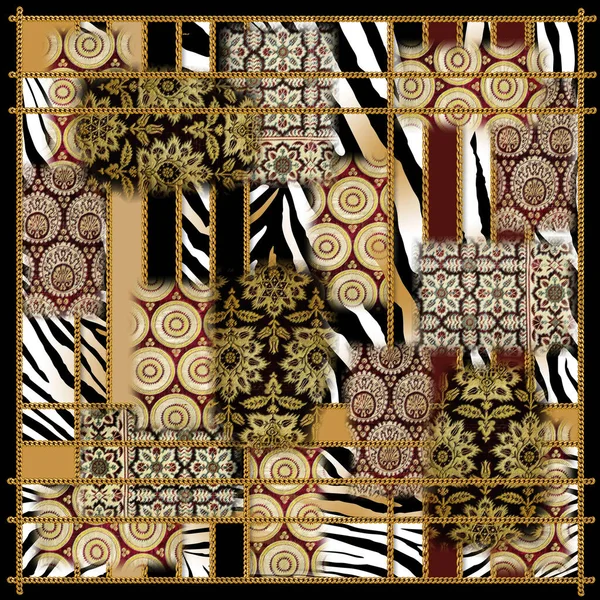 Animal Skin Motif Fabric Texture Colorful Geometric Silk Scarf Design — Stock Photo, Image