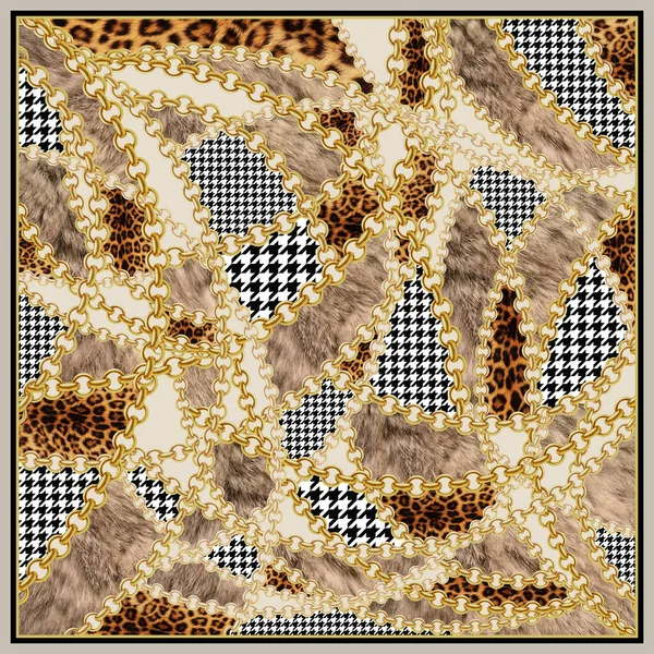 动物皮毛面料质感多彩的几何丝巾设计 — 图库照片