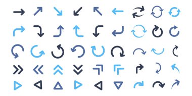 Ok simgesi koleksiyonu. Yenile, yeniden yükle, geri al, geri dönüştür, sıradaki, ileri ortam UI simgeleri