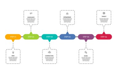 İş verilerini görselleştirme zaman çizgisi bilgi şablonu tasarımını simgelerle birlikte düzenler
