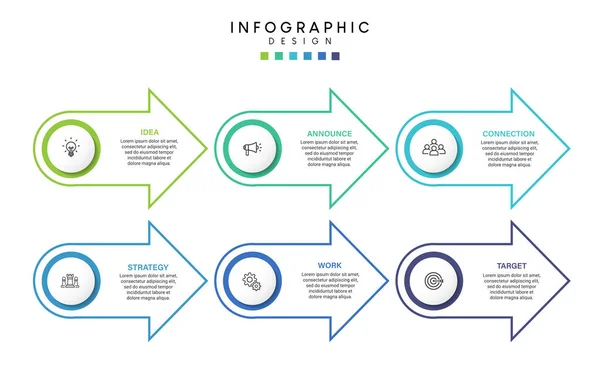 Etapas Visualização Dados Negócios Linha Tempo Processo Infográfico Modelo Design — Vetor de Stock