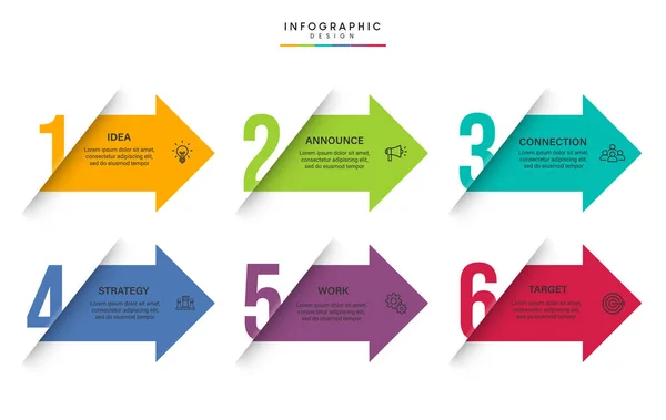 Schritte Unternehmensdaten Visualisierung Timeline Prozess Infografische Vorlage Design Mit Symbolen — Stockvektor