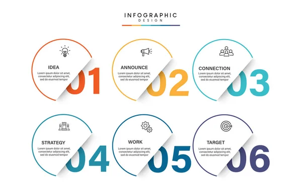 Kroki Wizualizacja Danych Biznesowych Proces Infograficzny Projekt Szablonu Ikonami — Wektor stockowy