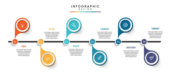 Pasos Negocio Visualización Datos Cronología Proceso Infografía Plantilla Diseño Con — Vector de stock