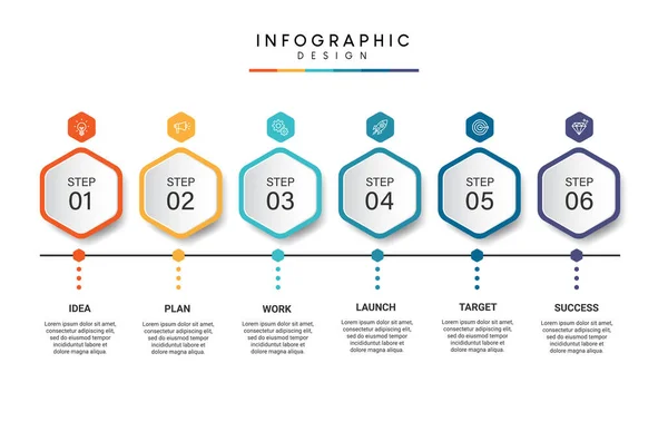 Etapas Visualização Dados Negócios Linha Tempo Processo Infográfico Modelo Design — Vetor de Stock