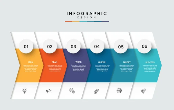 Schritte Unternehmensdaten Visualisierung Timeline Prozess Infografische Vorlage Design Mit Symbolen — Stockvektor