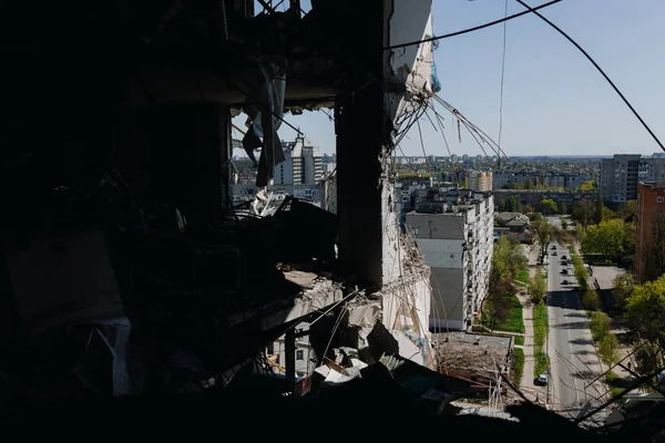 Чернігівська Україна 2022 Вид Вулицю Через Зруйновані Стіни Будівлі Після — стокове фото