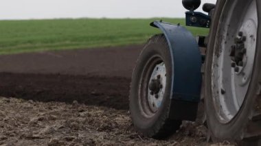Sabanlar otları yok etmek ve mahsulleri hazırlamak için toprağı sürüyorlar. Kapatın. Yüksek kalite 4k görüntü