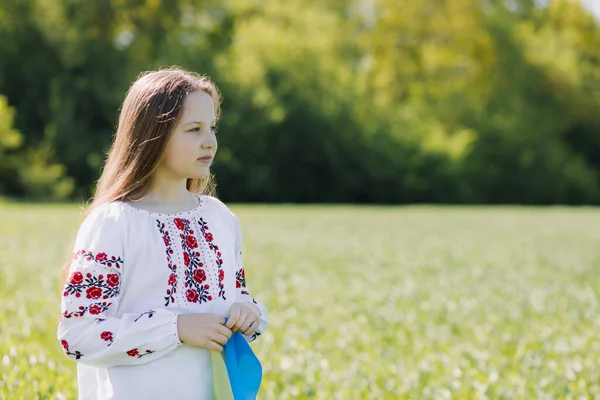 셔츠를 봄철밀 밭에서 우크라이나 국기를 문자를 고품질 — 스톡 사진