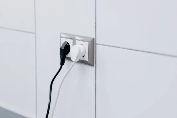 White Black Cables Socket White Wall High Quality Photo — 스톡 사진